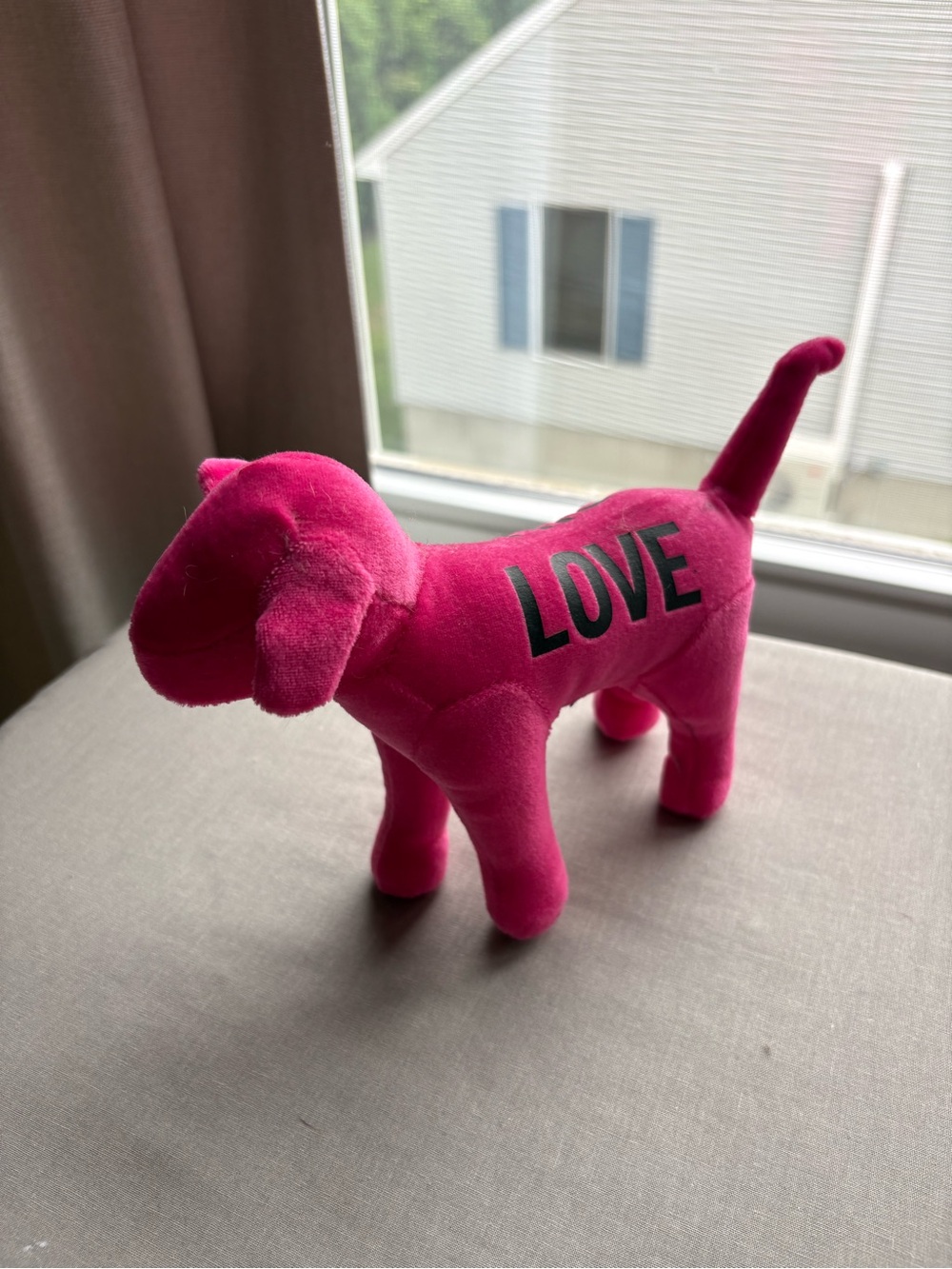 PINK Victoria's Secret Hot Pink Dog Plush with LOVE & PINK Logo